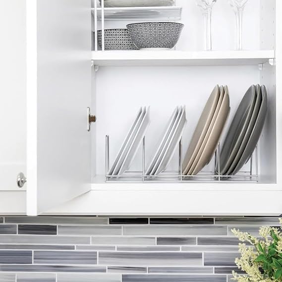 Better Houseware 1494/4 Pot Pan Organizer Under Cabinet, Plate Rack, standard, Silver, 4 divided slots
