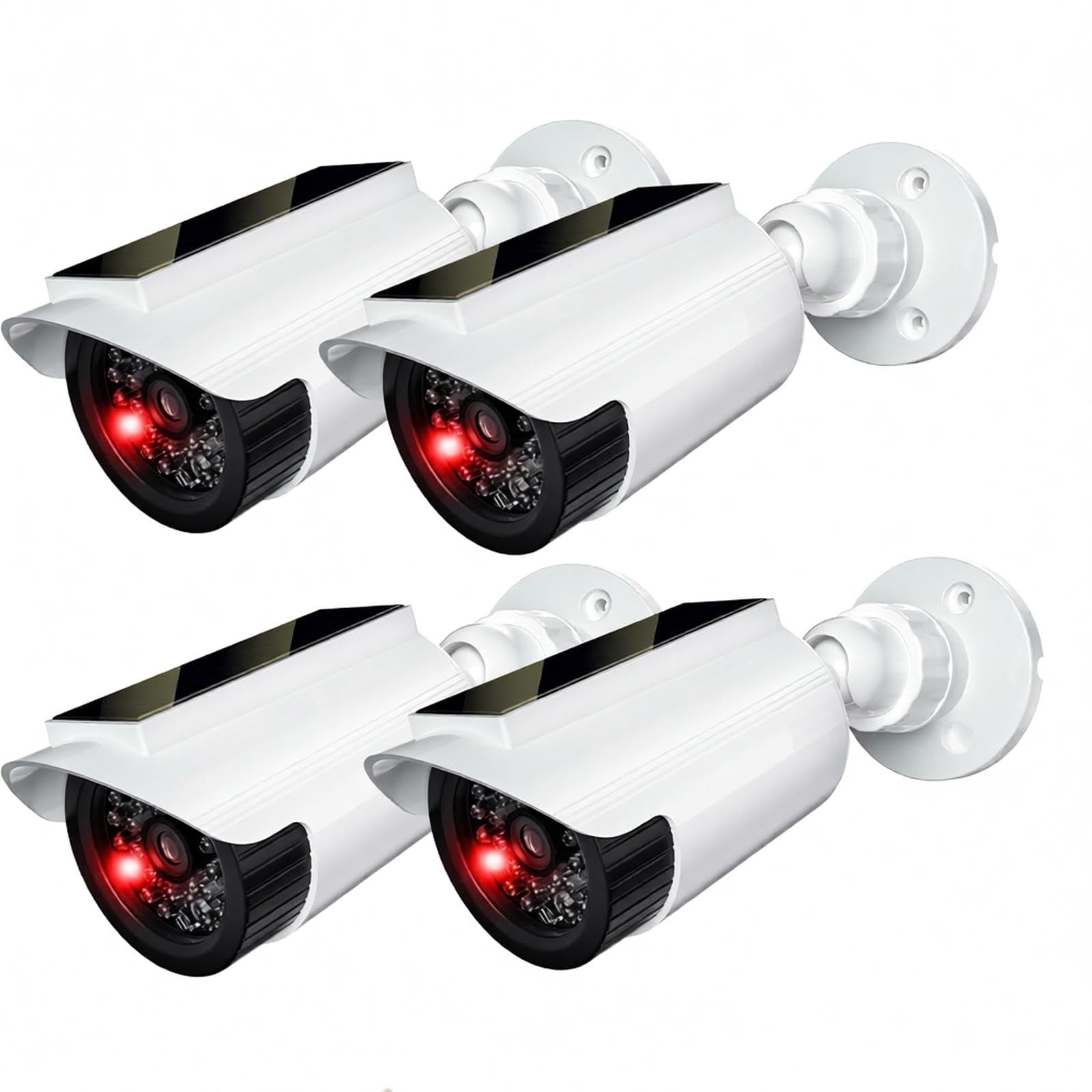WALI Solar Powered Fake Camera with Red Light, 4 Pack, White (SOLTC-W4)