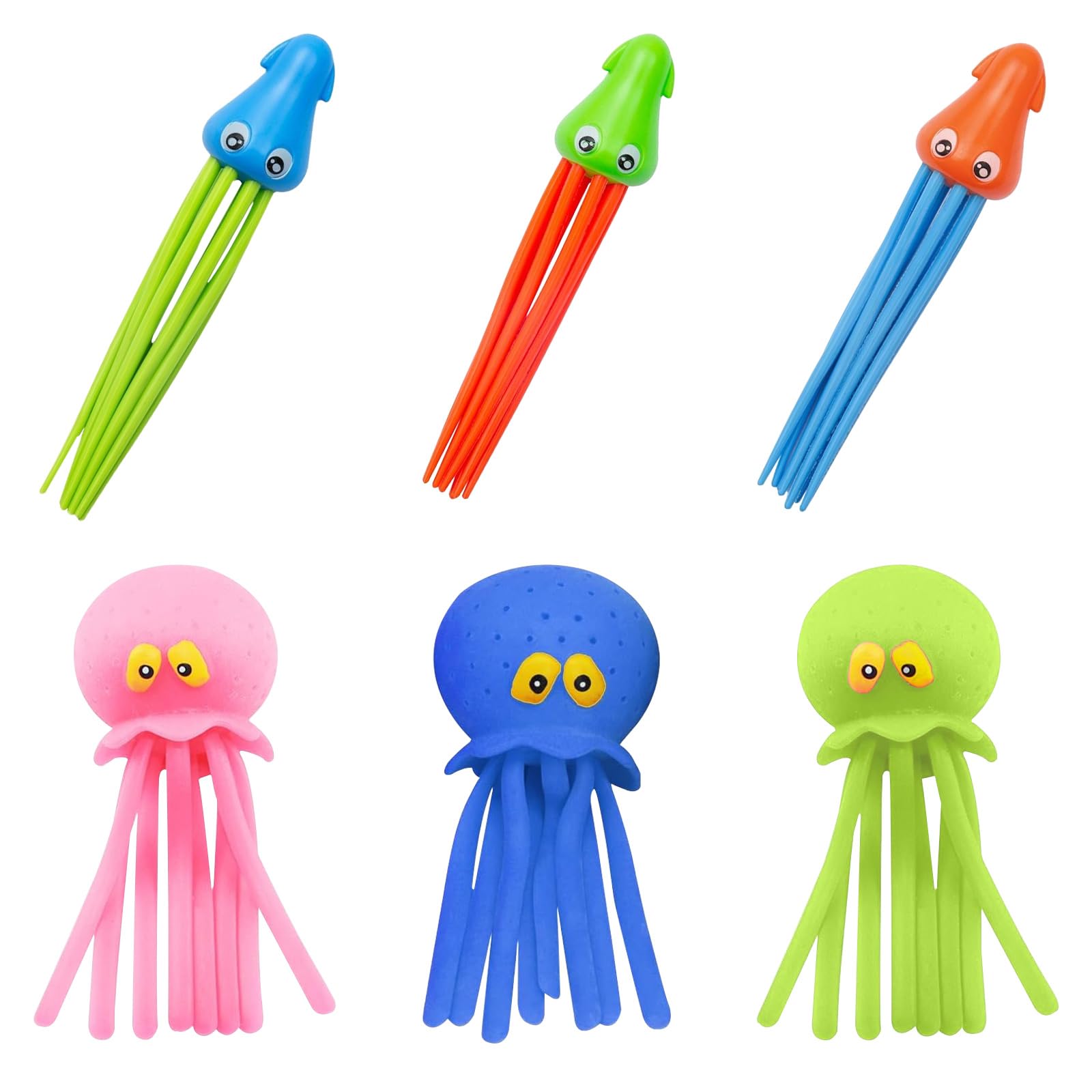 Ropizfu 6PCS Octopus Squishy Toys, Squid Diving Toys for Swimming Pool, Soft Squishy Octopus Bath Toy, Water Toys for Kids, Sinking Pool Toys, Swimming Pool Toys for Toddlers