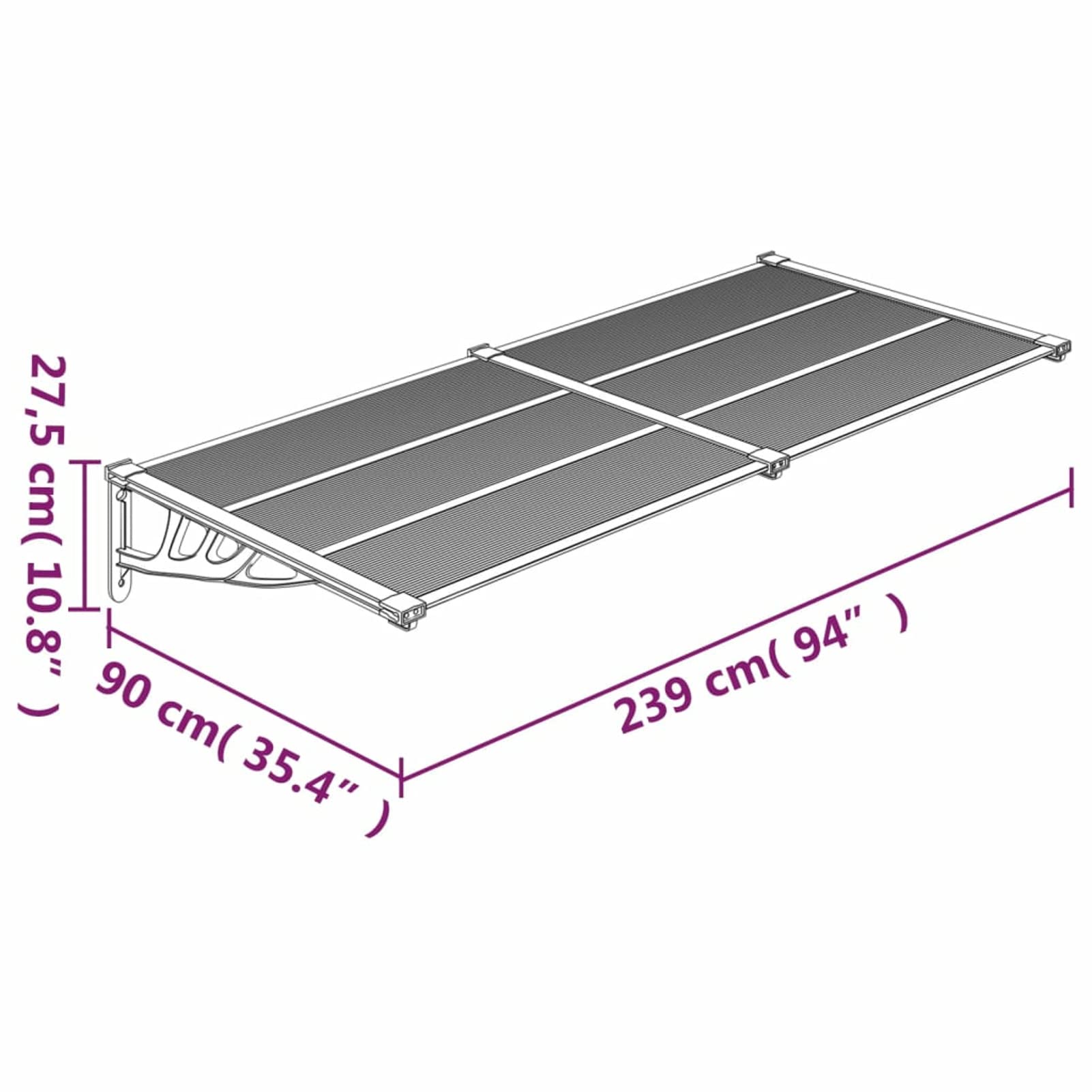 ARKEM Marquesina de Puerta policarbonato Negro 239x90 cm Toldo para Puertas