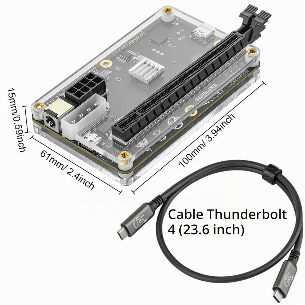 PCIE 3.0 x16 22Gbps eGPU Dock, Cable Thunderbolt 4, Compatible con GPU Externa, Tarjeta gráfica Intel AMD para Consola portátil Windows con Thunderbolt 3/4 USB 4, Alimentado por PD/8Pin CPU/Molex