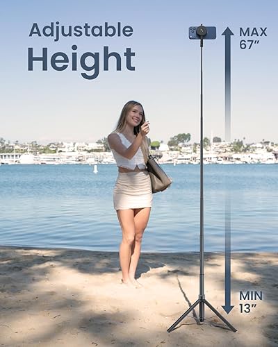 Miniatura 5 de KraftGeek Trípode magnético de doble cara para iPhone MagSafe, trípode para selfie de apertura automática de 67 pulgadas con control remoto,