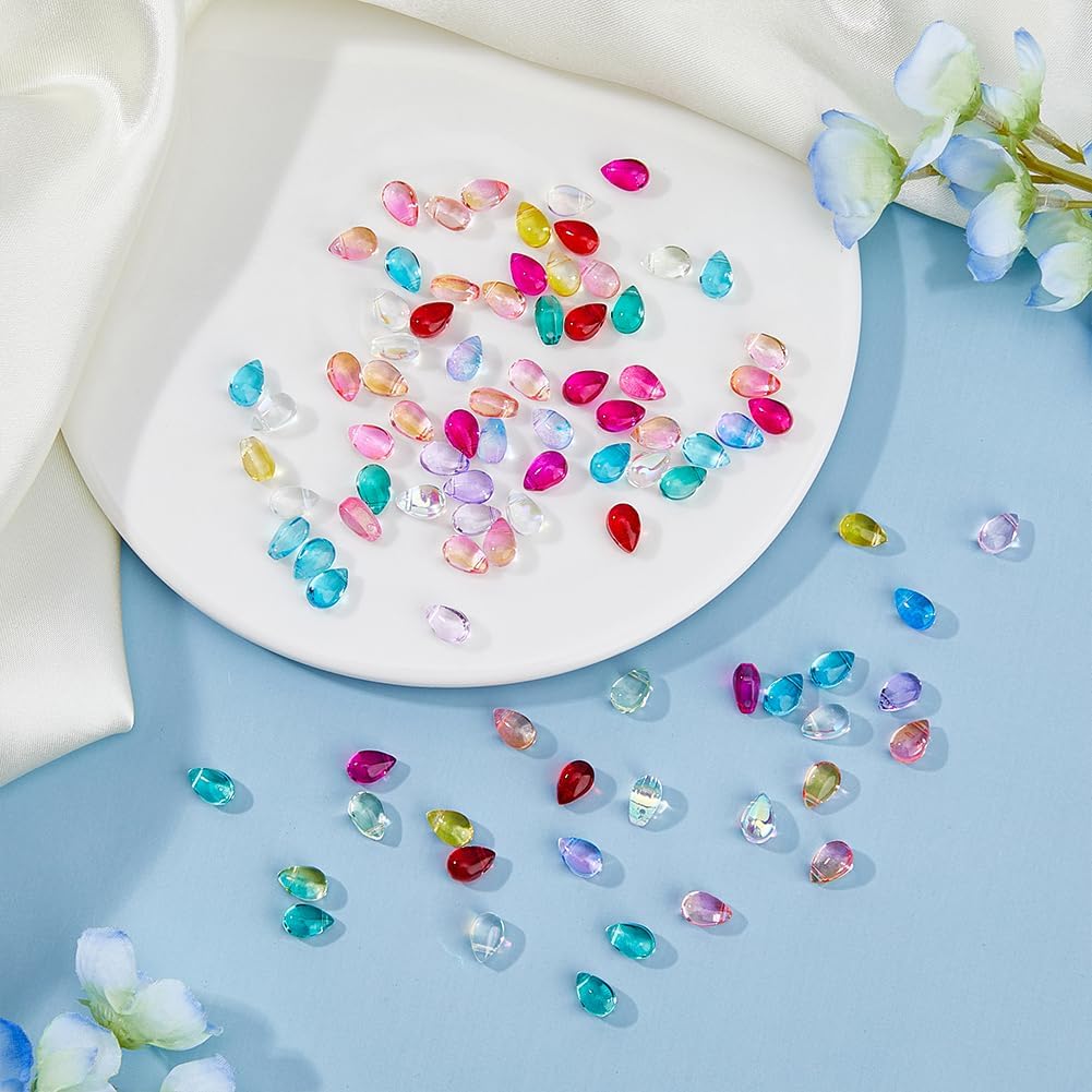 200Pcs Teardrop Glass Beads 9mm Transparent Water Drop Crystal Glass Beads Random Mixed Czech Bead Mixed Color Bead Charm for DIY Jewelry Making Craft Hole: 1mm - Image 4