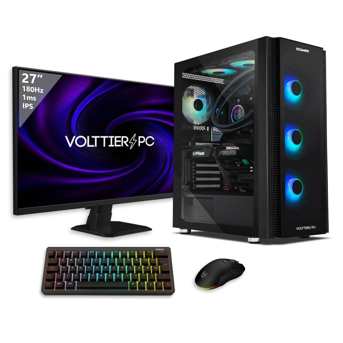 PC Gaming Completo - VolttierPC - Intel Core i7 12700KF | NVIDIA RTX 5060 Ti 8GB | 32GB RAM | 1TB SSD NVMe | WiFi 6 + Bluetooth 5.2 | Windows 11 Pro | Monitor 27" 180Hz | Teclado y Ratón RGB
