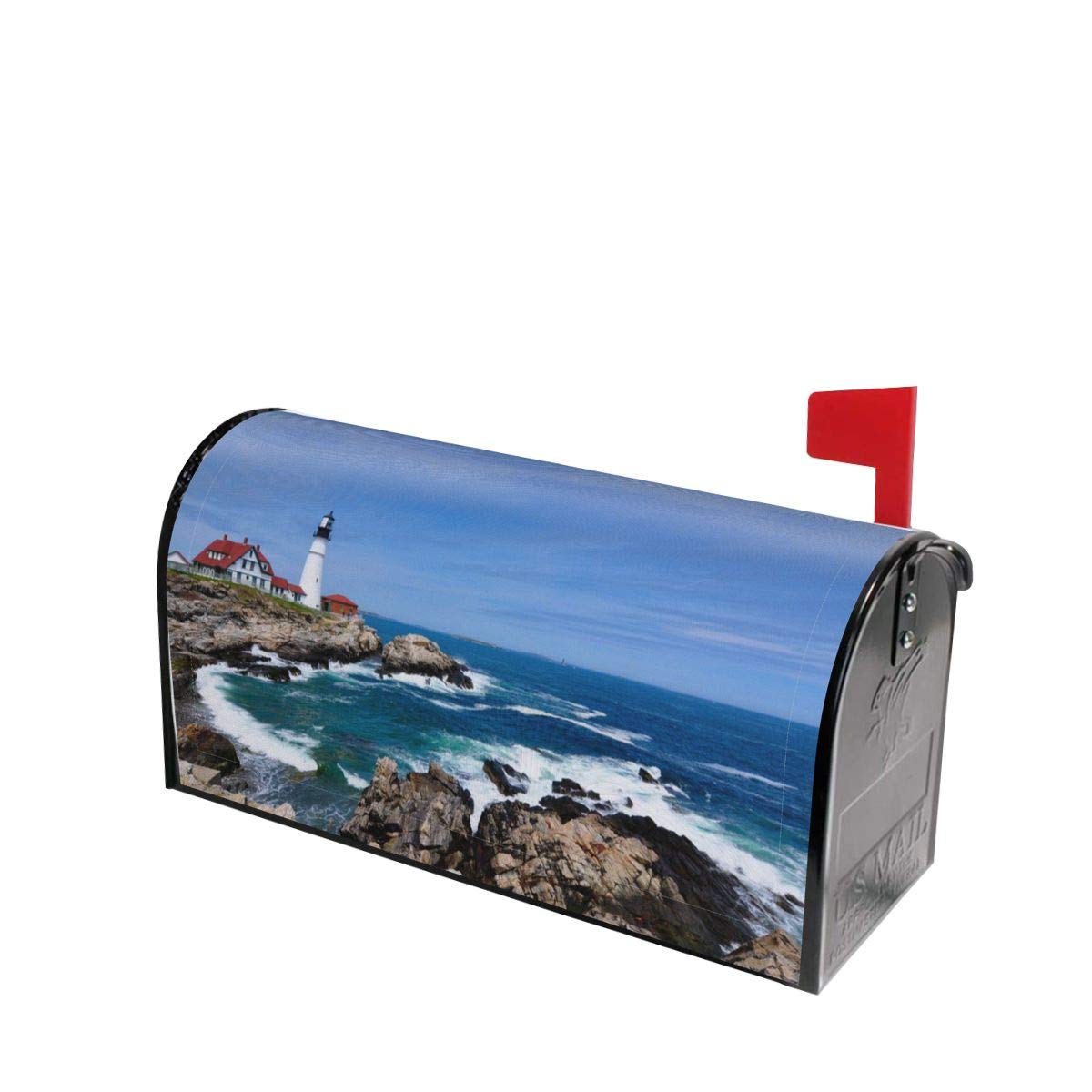 Lighthouse Sea Wave White Cloud Mailbox Covers Magnetic Post Box Cover Wraps Standard Size 21x18 Inches for Garden Yard Décor