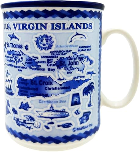 Taza de regalo de recuerdo de las Islas Vírgenes de los Estados Unidos, combo de taza de café de cerámica de 11 oz (USVI), el mejor regalo para los