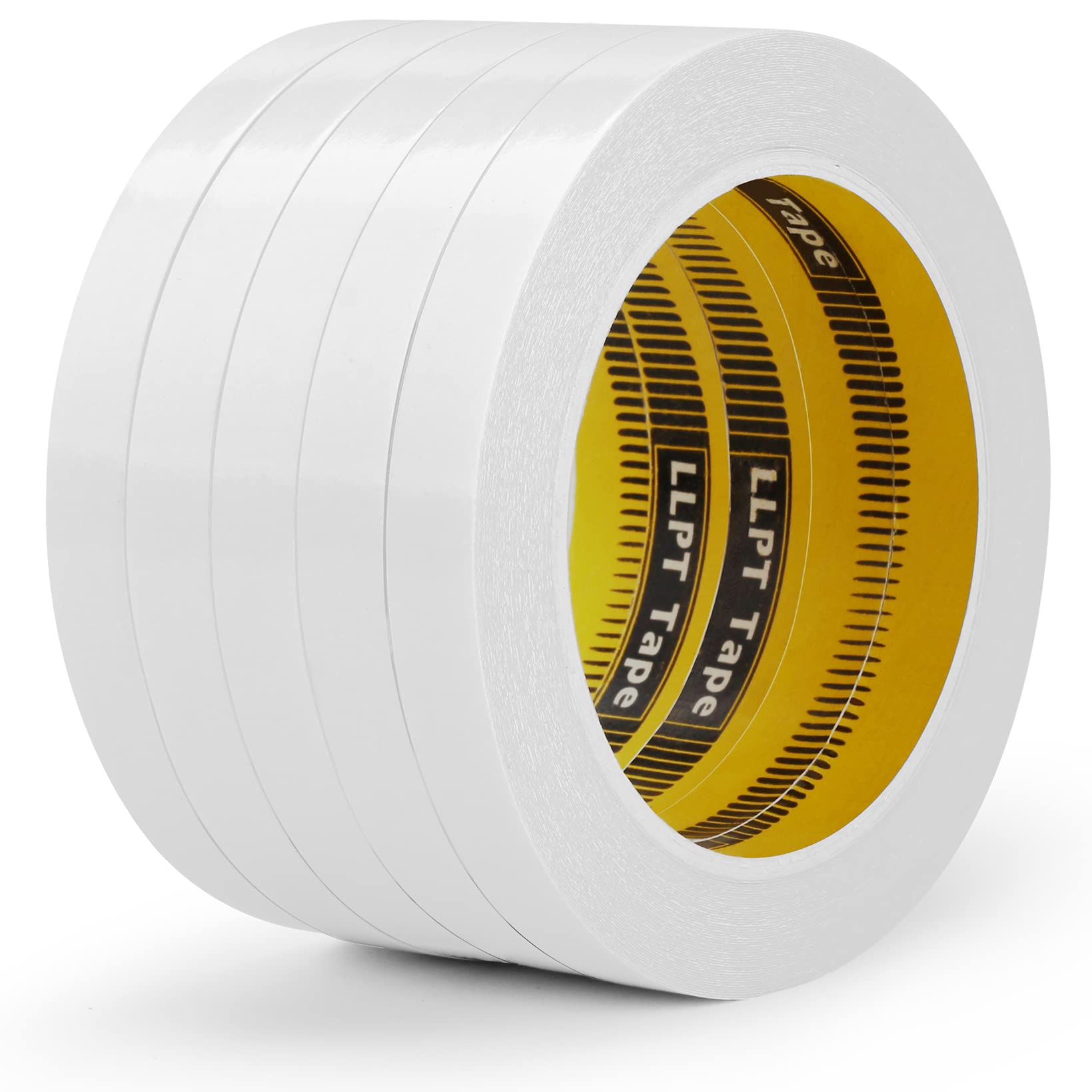 LLPT Double Sided Tape 1/2" x 50 Ft Each 5 Pack Sticky Adhesive Transparent Ultra Thin Tear by Hand for DIY Crafts Scrapbooking Arts Photography