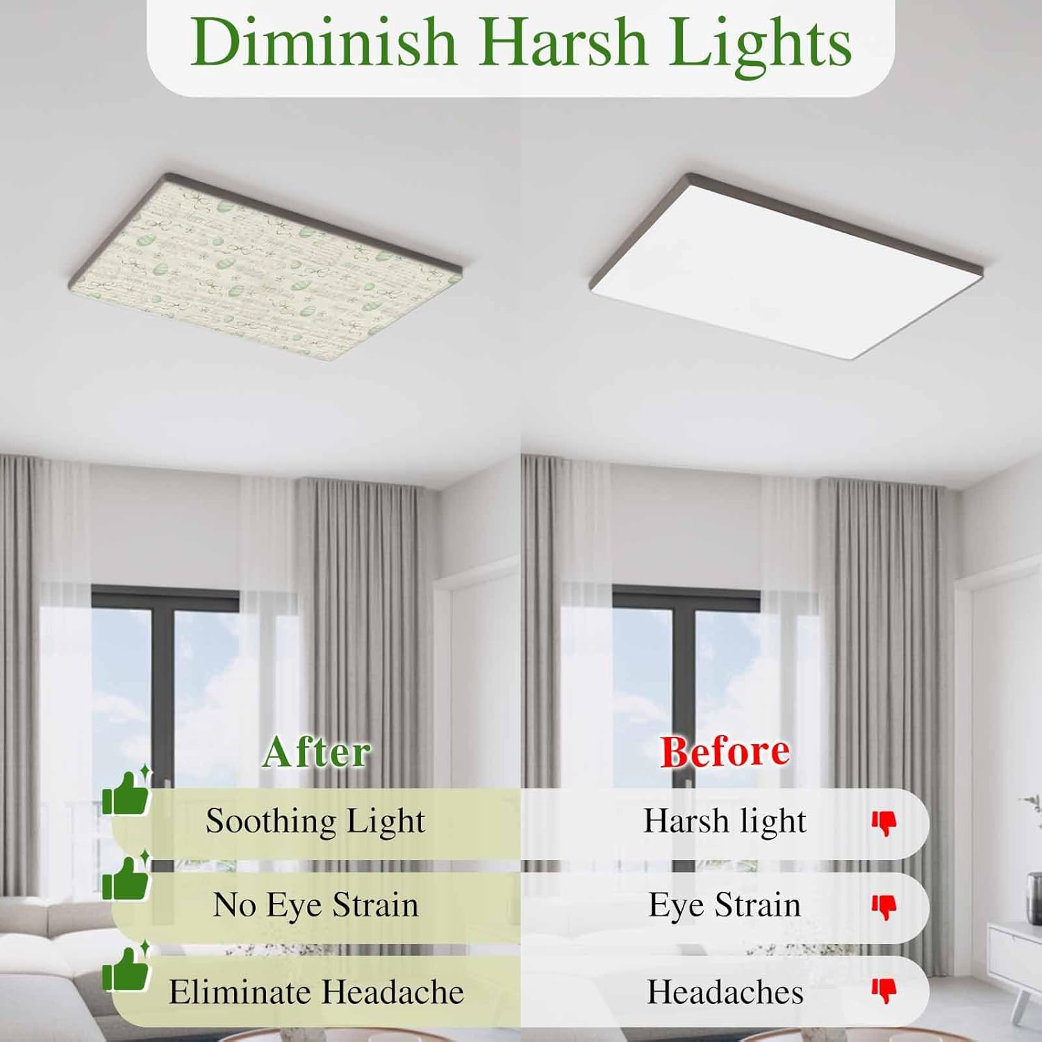 2x4 ft Fluorescent Light Cover for Ceiling Happy Easter Egg Farm Rabbit Magnetic Light Filters, Green Bow Vintage Linen Ceiling Lampshades for Home School Office 4Pcs