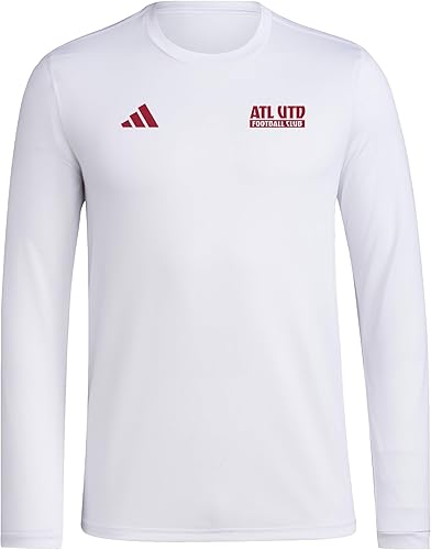 adidas Mens Atlanta United Pre-Game Long Sleeve Soccer T-Shirt,White/Atlanta Uni