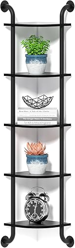 Estante esquinero de 5 niveles, estantes de pared para dormitorio, estantes de esquina colgantes para montaje en pared, estantes de tubería Negro