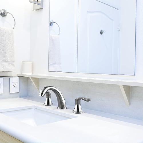 Miniatura 3 de Grifo de lavabo de baño, grifo para fregadero de baño, grifo de baño cromado generalizado de 3 agujeros con drenaje desplegable de acero inoxidable