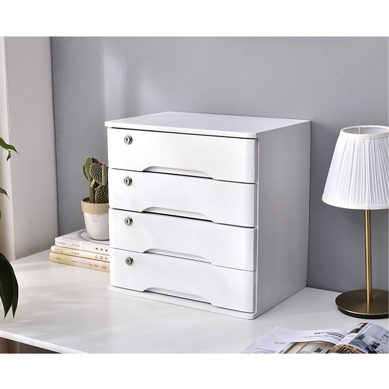 ASerZenith Solid Wood 4 Tier Desktop File Cabinet With Lockable Drawers For Office Supplies And A4 Receipts Nization,C