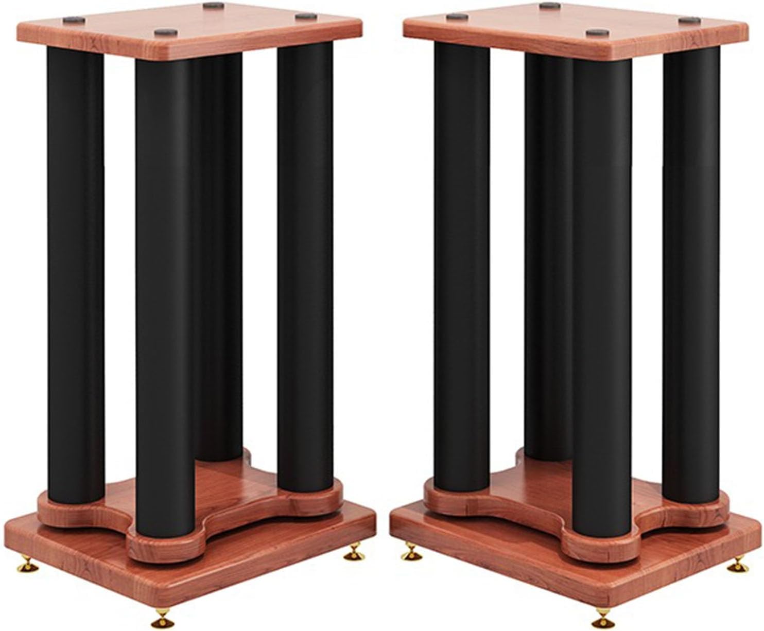 2Pcs Floor Speaker Holder Wood Grain Speaker Stands, Heavy Duty Loudspeaker Racks Audio Stand, Hollowed Speaker Supports, Bookshelf Speaker Stands for Home Theater Speakers