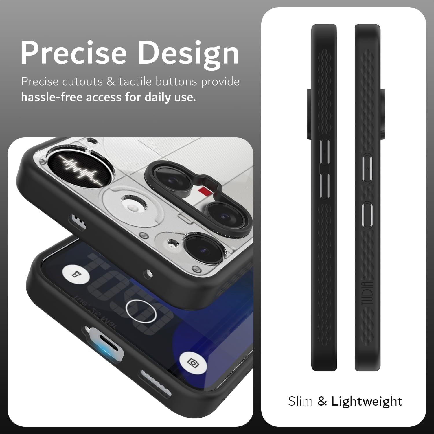 TUDIA Lucion Clear Fit Designed for Nothing Phone 3 Case (2025), Shockproof Matte TPU Bumper Anti-Yellowing Transparent Hard Back Slim Grip Protective Cases Cover (Black) - Image 6