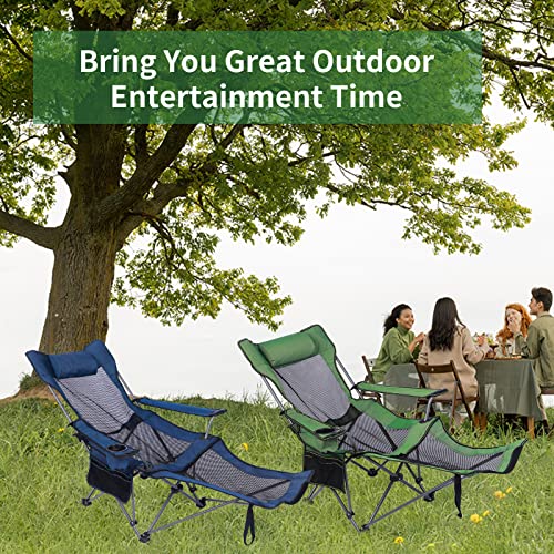 Mycoqu Camping Lounge Chair, Oversized Folding Reclining Camping Chair, Portable Recliner With Footrest, Carry Bag And Cup Holder, 320 Ibs Weight Capacity(Blue) #TOP3