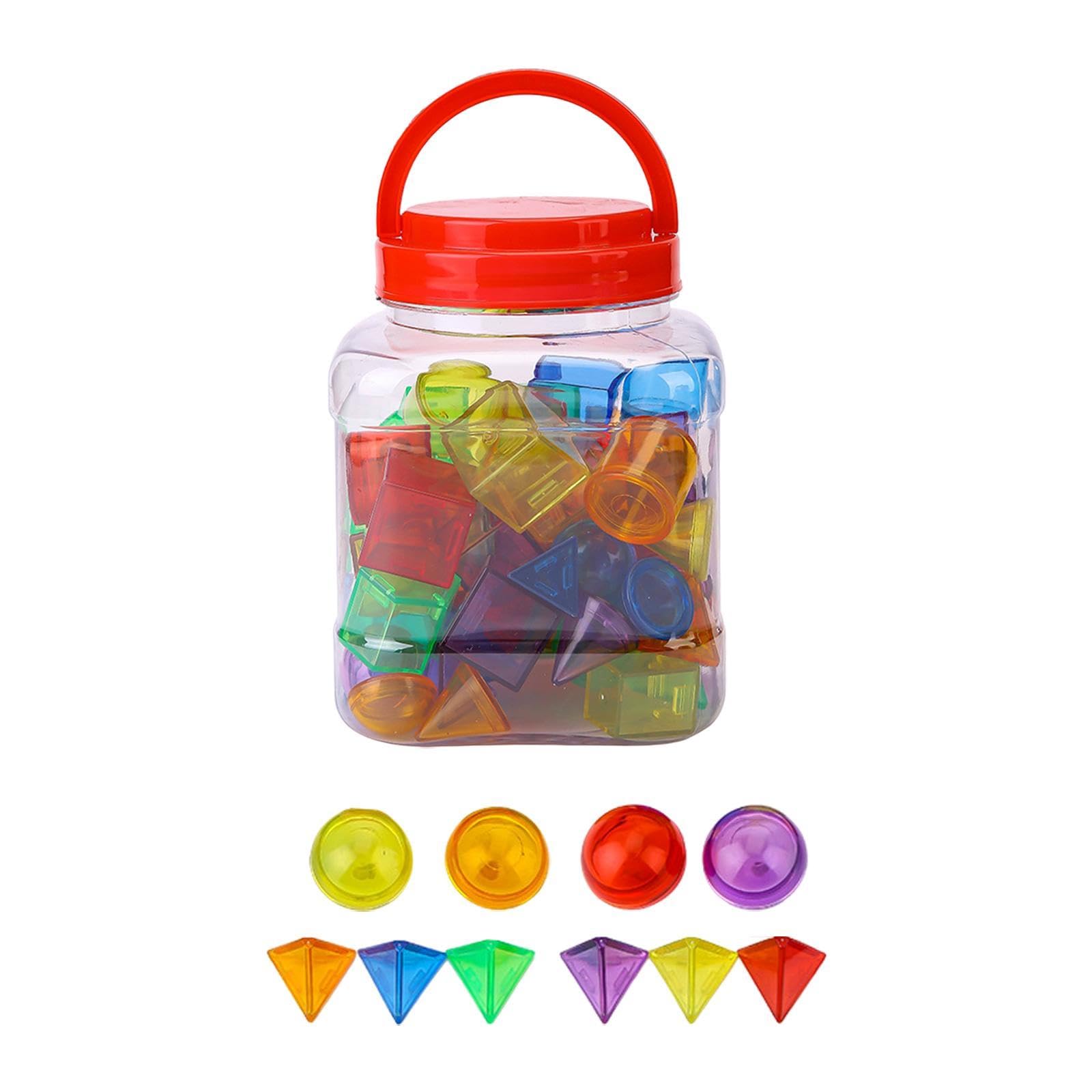 F Fityle 60 Figuras 3D, Bloques Transparentes, Juego Sensorial Colorido, Sólidos Geométricos, Educación sobre Formas Geométricas, para Niños Y Niñas.