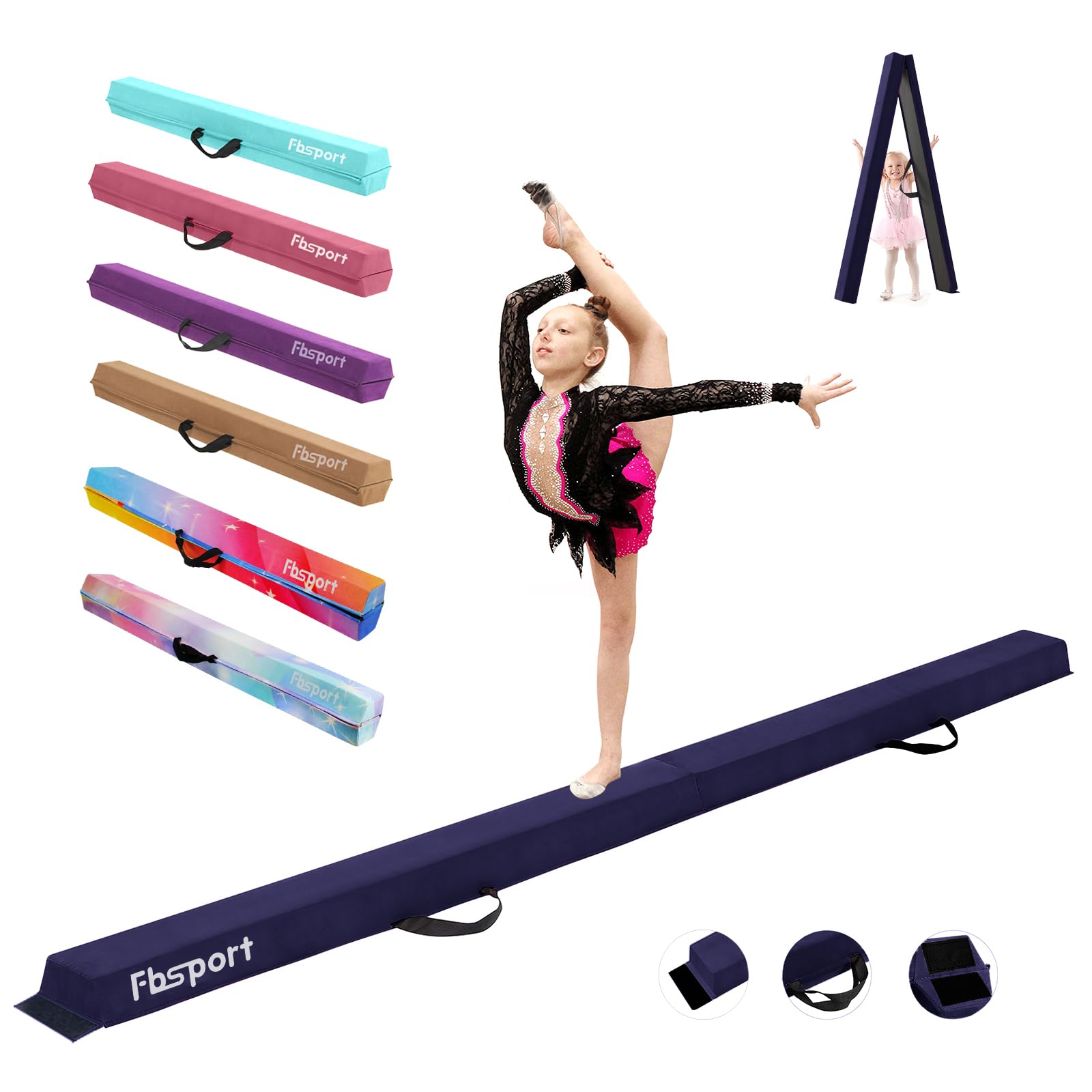 FBSPORT 210 cm składana belka do balansowania, balans gimnastyczny, warstwa flokowana, balans balansowy, wyposażenie fitness dla dzieci