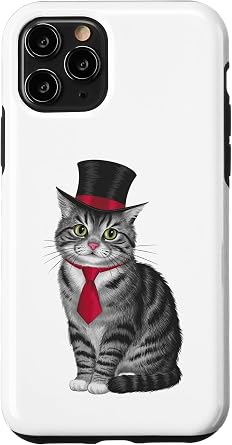 Cute cat with hat and red tie Case for iPhone 11 Pro