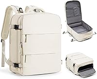 Vista 49 de Mochila de viaje grande, bolsa de mano, aprobada para aviones, para artículos personales, para hombre o mujer, color beige con marrón