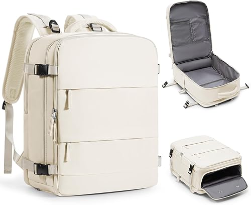 Miniatura 49 de Mochila de viaje grande, bolsa de mano, aprobada para aviones, para artículos personales, para hombre o mujer, color beige con marrón