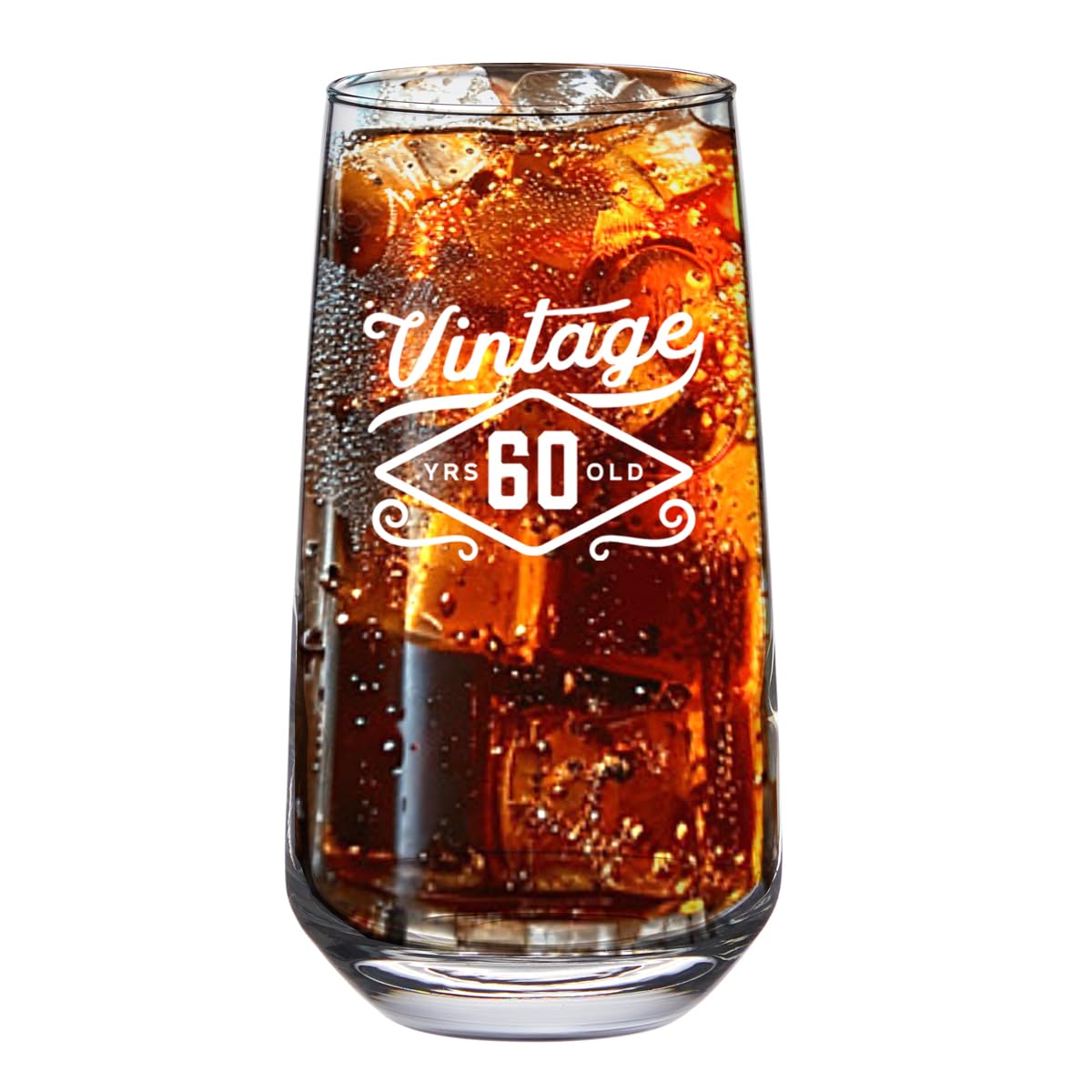 60th Birthday Gifts for Men Women Glass Mug Funny Printed with Contemporary Design Drinking Present Age 60 Year Old Gift Idea Keepsake Happy Birthday - 480ml