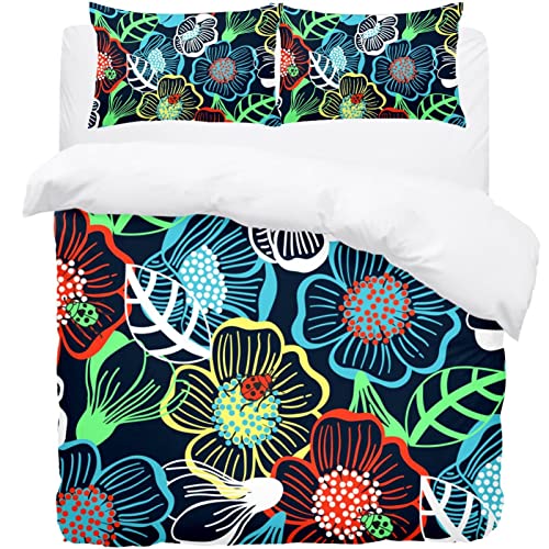 Parure de lit simple 3 pièces motif floral avec housse de couette et taies - 2