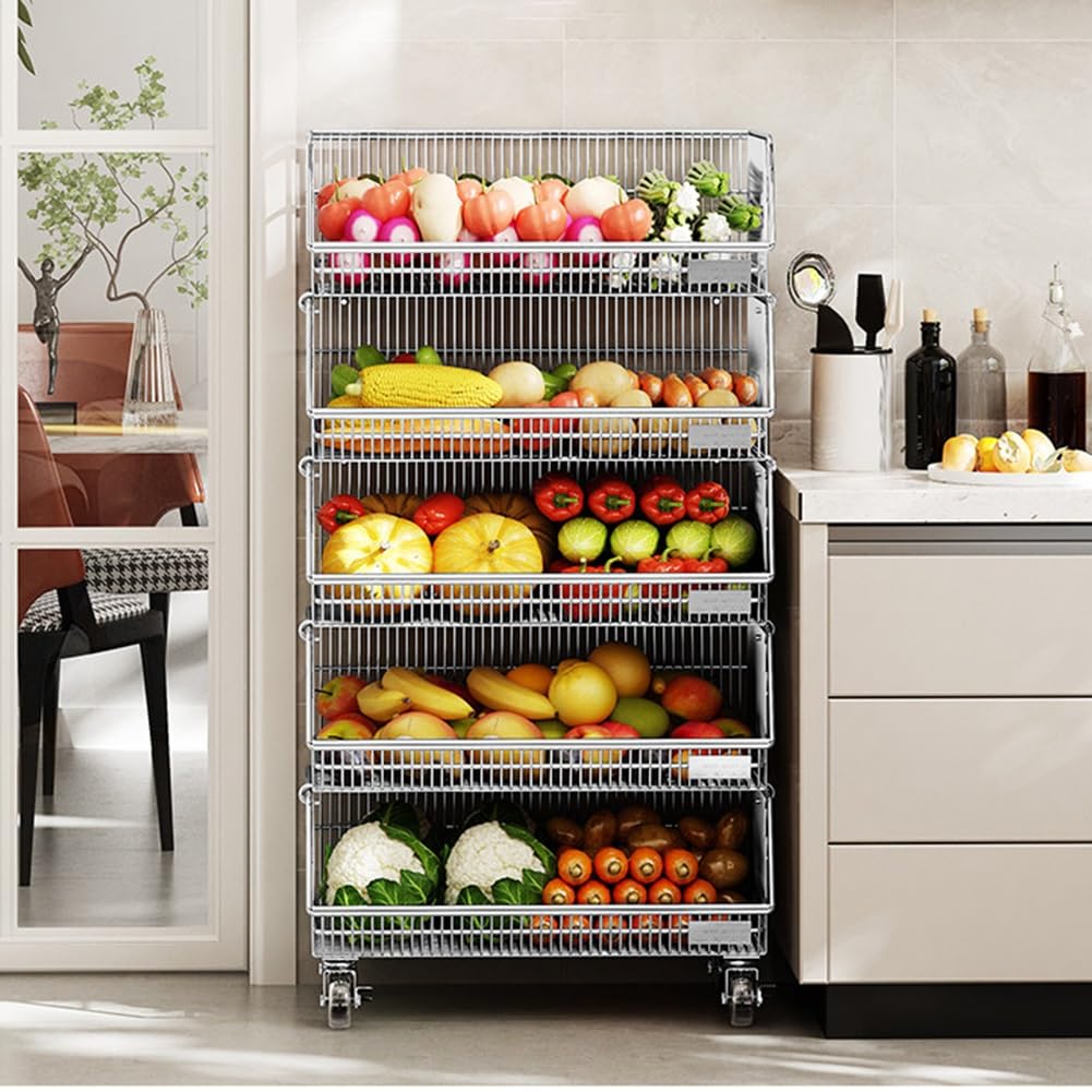Carrello in filo metallico con ruote, ripiani per cucina, dispensa, lavanderia, garage, organizer a 3 livelli