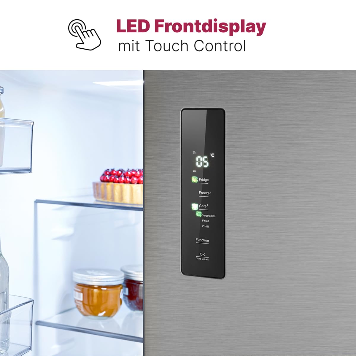 Bomann, Réfrigérateur et Congélateur 400L Inox KG7354-Inox, Capacité 251L Réfrigérateur & 149L Congélateur, Système MultiAirflow, Écran LED Tactile, Absence de Givre, Économie d'Énergie, 37 dB