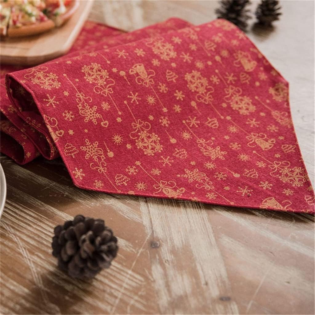 Christmas Gold Bells Red Table Runner Decoracao Mesa Jantar Cotton Linen Toalha Mesa Natal for Party(30x180cm)