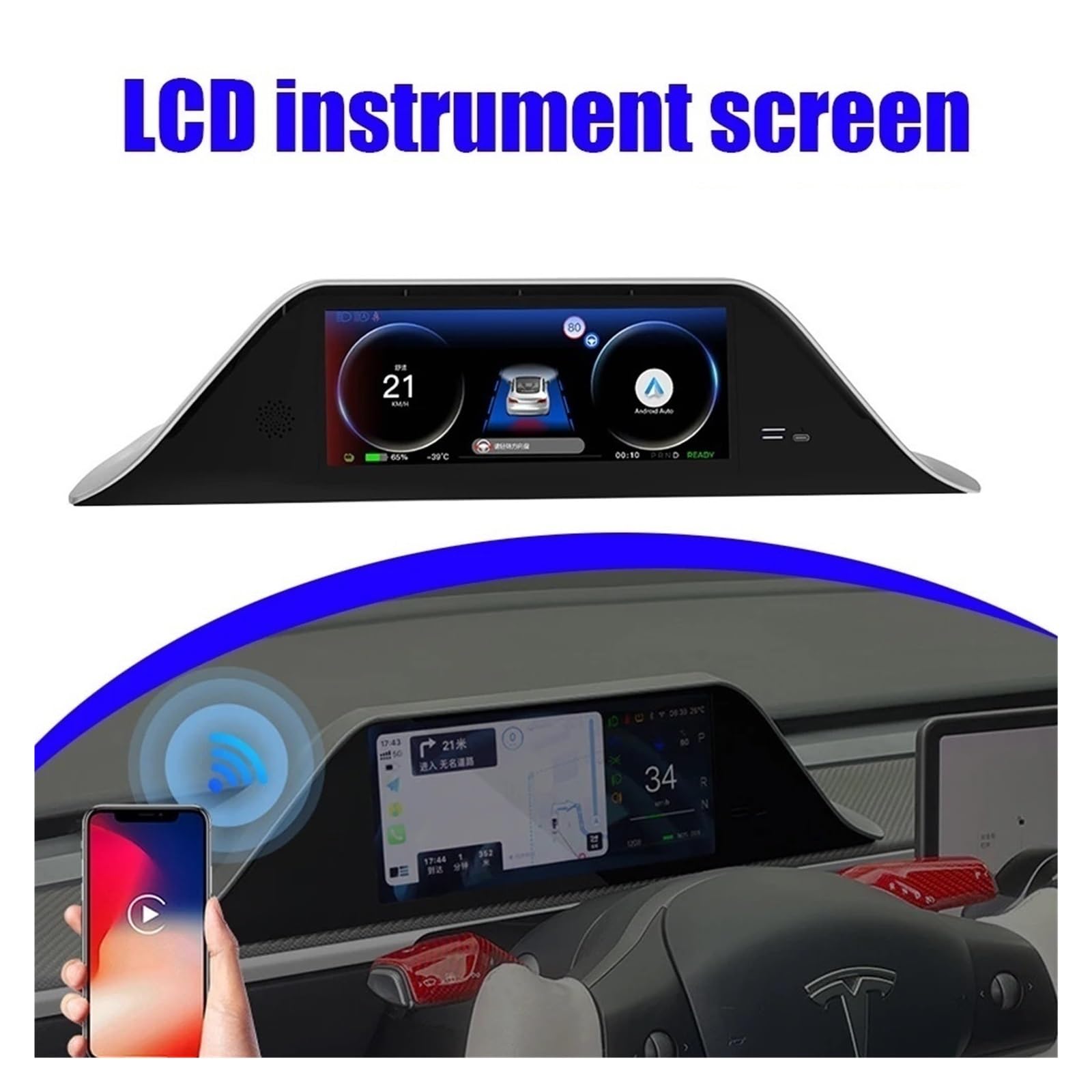 Panel de instrumentos LCD Compatible con Tesla modelo Y/3 pantalla táctil Head-Up Display con Android Auto Driver Monitor Energy Vehicle(Without camera)