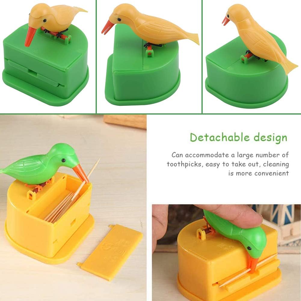 Toothpick Box Dispenser,QSXX 2 Pieces Toothpick Box Automatic Cute and Interesting Container Automatic Toothpick Dispenser for Decorate The Kitchen,Home,Party Toothpick Dispenser Bird Yellow Green - Image 4