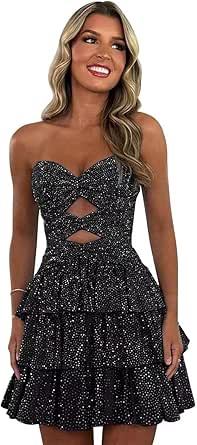 Sequin Homecoming Dress Tiered for Teens Sparkly Lace Up Cocktail Gown