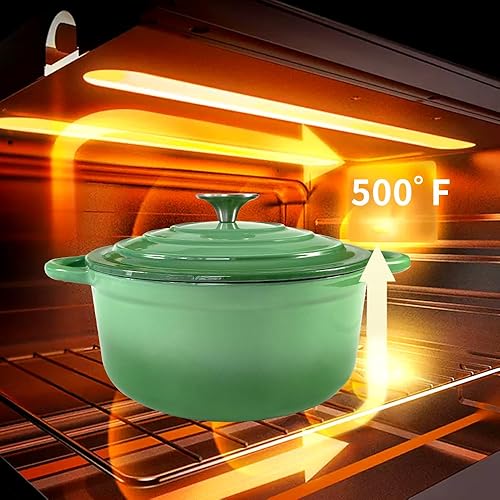 Miniatura 11 de Cacerola de hierro fundido COOKWIN, 3.8 QT, Sartén de hierro fundido con tapa y asas dobles, olla de superficie esmaltada de porcelana, Verde azulado
