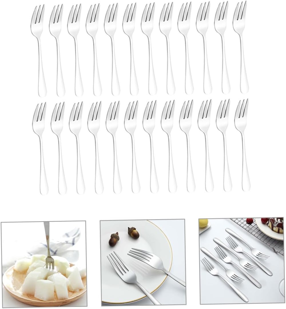 PRETYZOOM 24pcs Stainless Steel Dessert Forks Multi Function Cake Forks for Parties Elegant Design Easy to Clean for Fruits Snacks and Appetizers