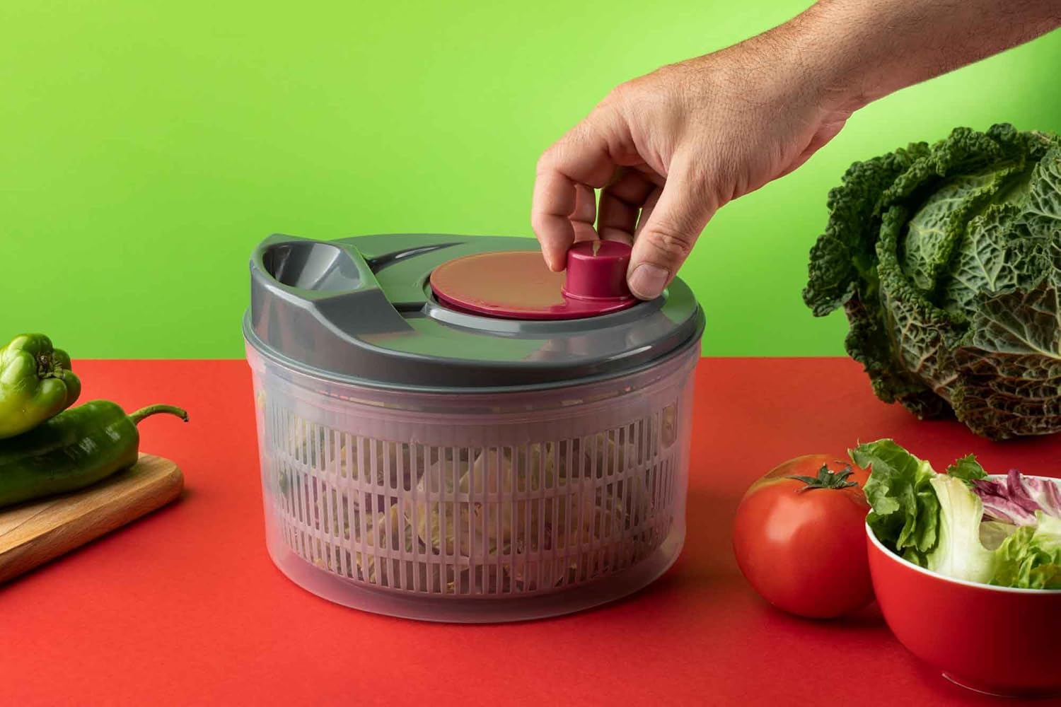 JATA HOGAR HACC4554 Lettuce Spinner, Vegetable Drainer, 3 Liter Capacity, BPA Free, Rotates Both Directions Spin, Washes and Dries Lettuce, Fruits and Vegetables