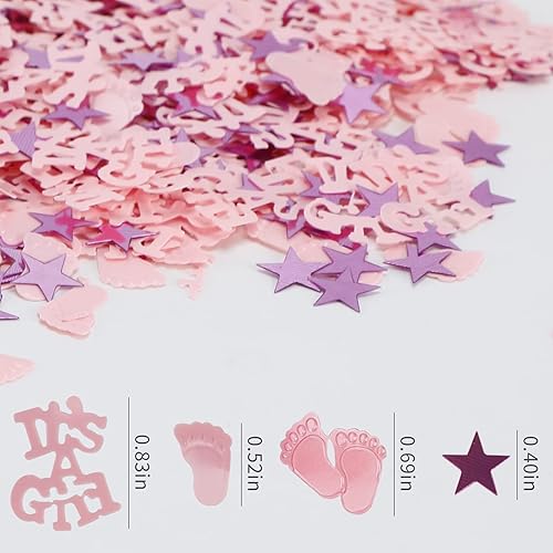 Miniatura 4 de It's a Girl Table Sequins Pink Baby Footprint Star Table Confetti para decoración de baby shower, suministros de fiesta de cumpleaños de bebé (1.6