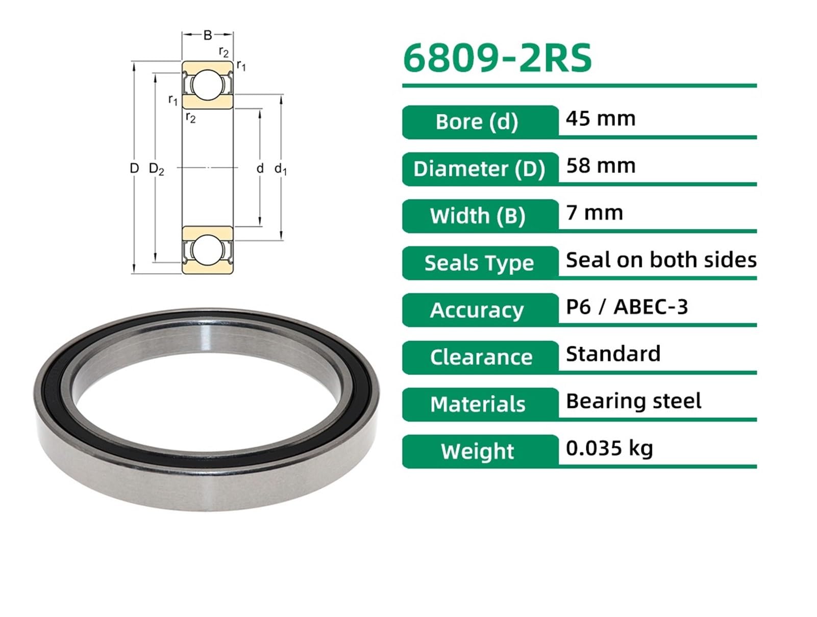 Cojinetes de bolas de ranura profunda 10 Uds rodamiento 6809-2RS 61809-2RS1 6809 6809RS 6809RZ 45x58x7 rodamientos de bolas sellados sección delgada rodamientos rígidos de bolas