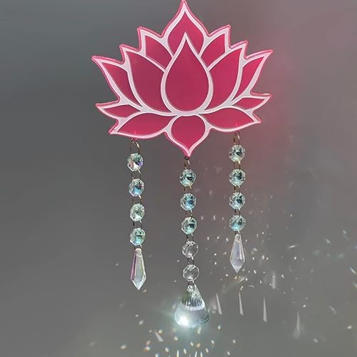 Miniatura 3 de Pink Lotus Flower Crystal Suncatcher, Pretty Rainbow Maker, Zen Sun Light Catcher, Boho Wall Hang, Window Garden Decor, House Warming Gift