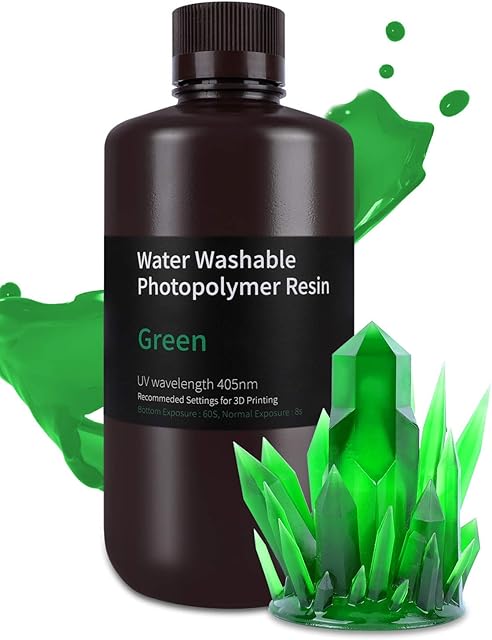 ELEGOO Water Washable 3D Printer Resin 1000g Clear Green, 405nm Rapid UV Resin Fast-Curing Photopolymer Resin for LCD/DLP 3D Printer