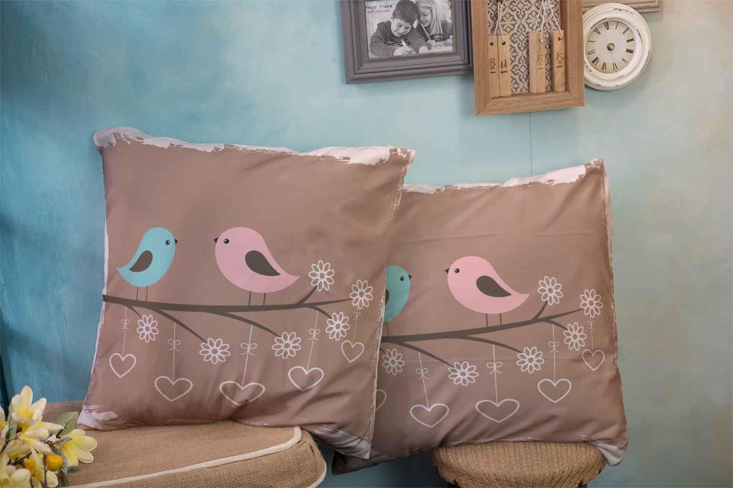 Modern Decorative Throw Pillow Case Couple Cute Birds Card Valentine Day Instyle Decorative Throw Pillow Case Cushion Cover 18 X 18 Inches Set of 2