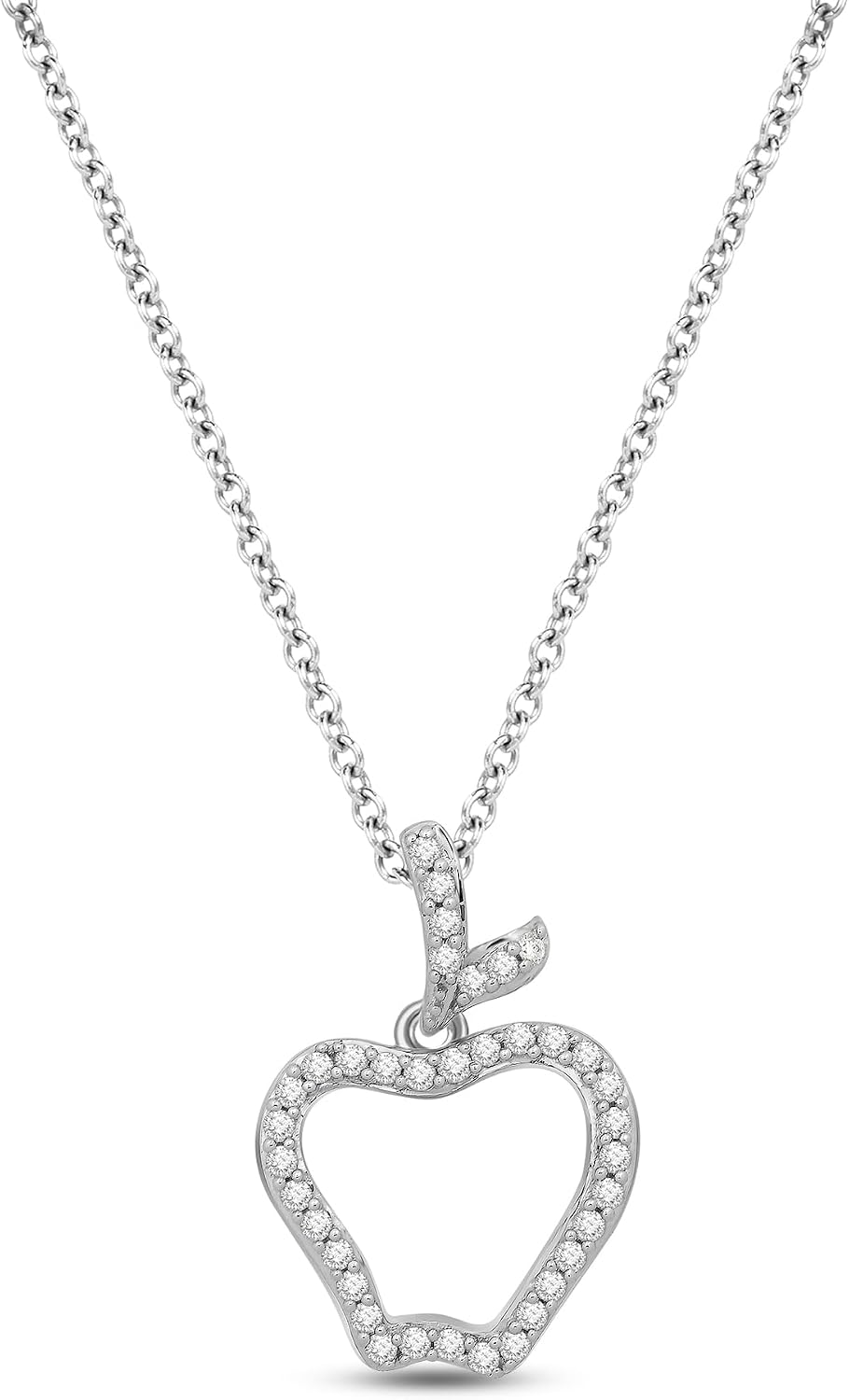 Jewelili Enchanted Disney Fine Jewelry 10K White Gold with 1/6 CTTW Diamond Snow White Apple Pendant Necklace