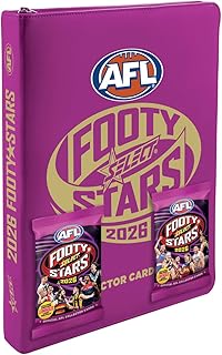 2026 AFL Footy Stars Vinyl Collector Card Album with 26 Nine-Pocket Sleeve Pages and 2 Free Packs