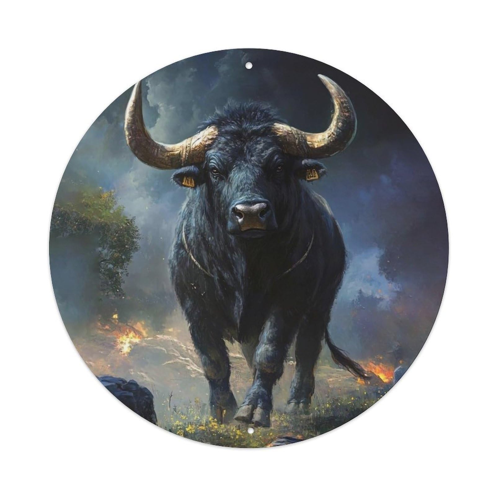 Animal Water Buffalo Majestic Horns Fiery Landscape Wilderness Art Vintage Metal Tin Sign Plaque Wall Decor for Cafe, Club Bar, Office, Garden Metal Poster 8x8Inch