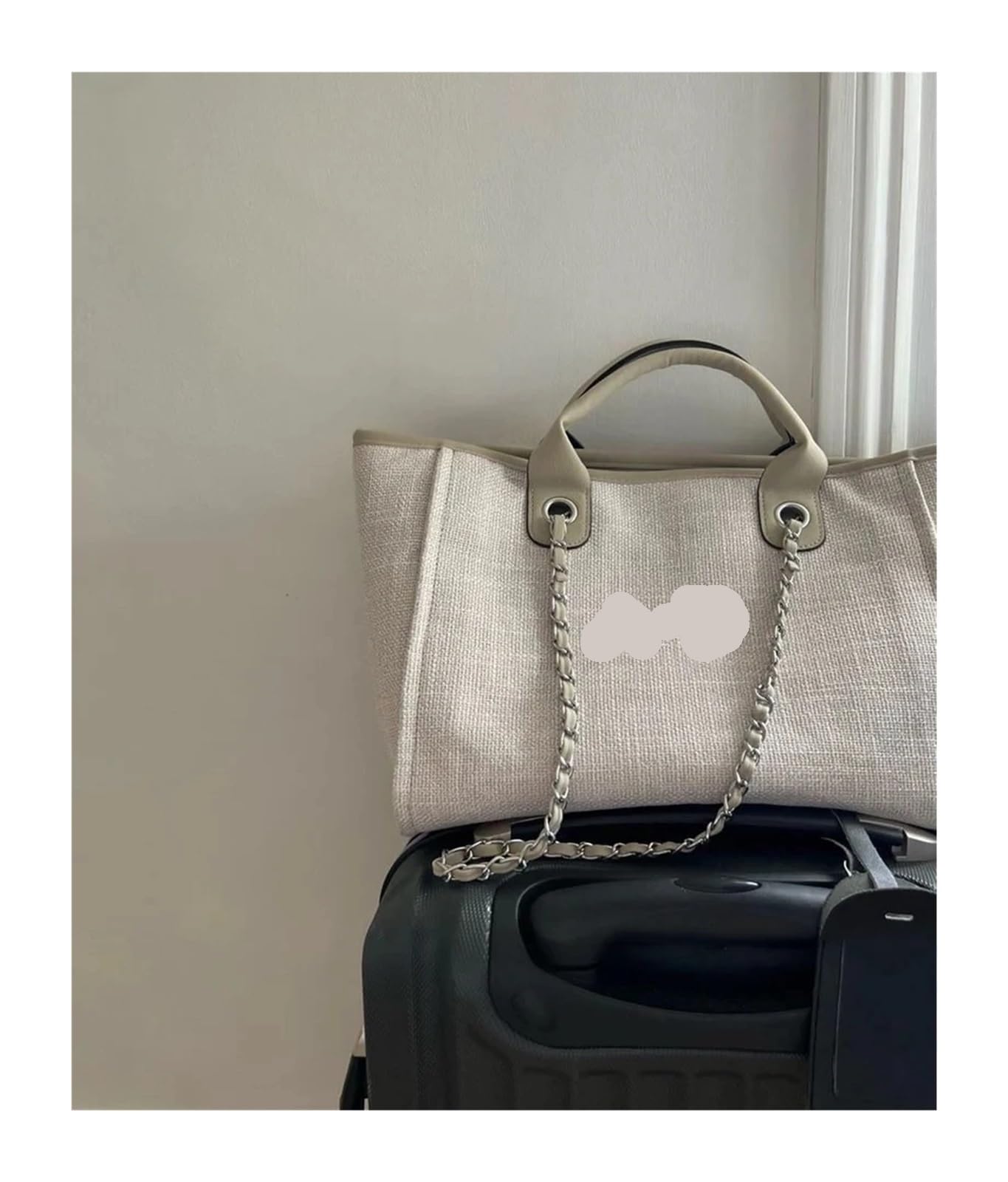 Borsa Da Spiaggia Borsa tote in tela Borsa da spiaggia iniziale Borsa tote con catena regalo di compleanno Borse da sposa di Natale Grande Borsa Da Spiaggia