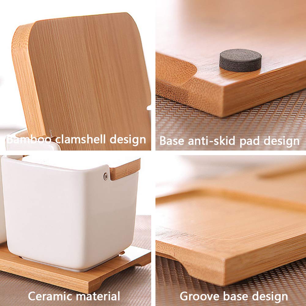 Pots à épices en céramique Pot à sel pour la Maison et la Cuisine avec Couvercle, cuillère et Support Porte-épices, 3 pièces