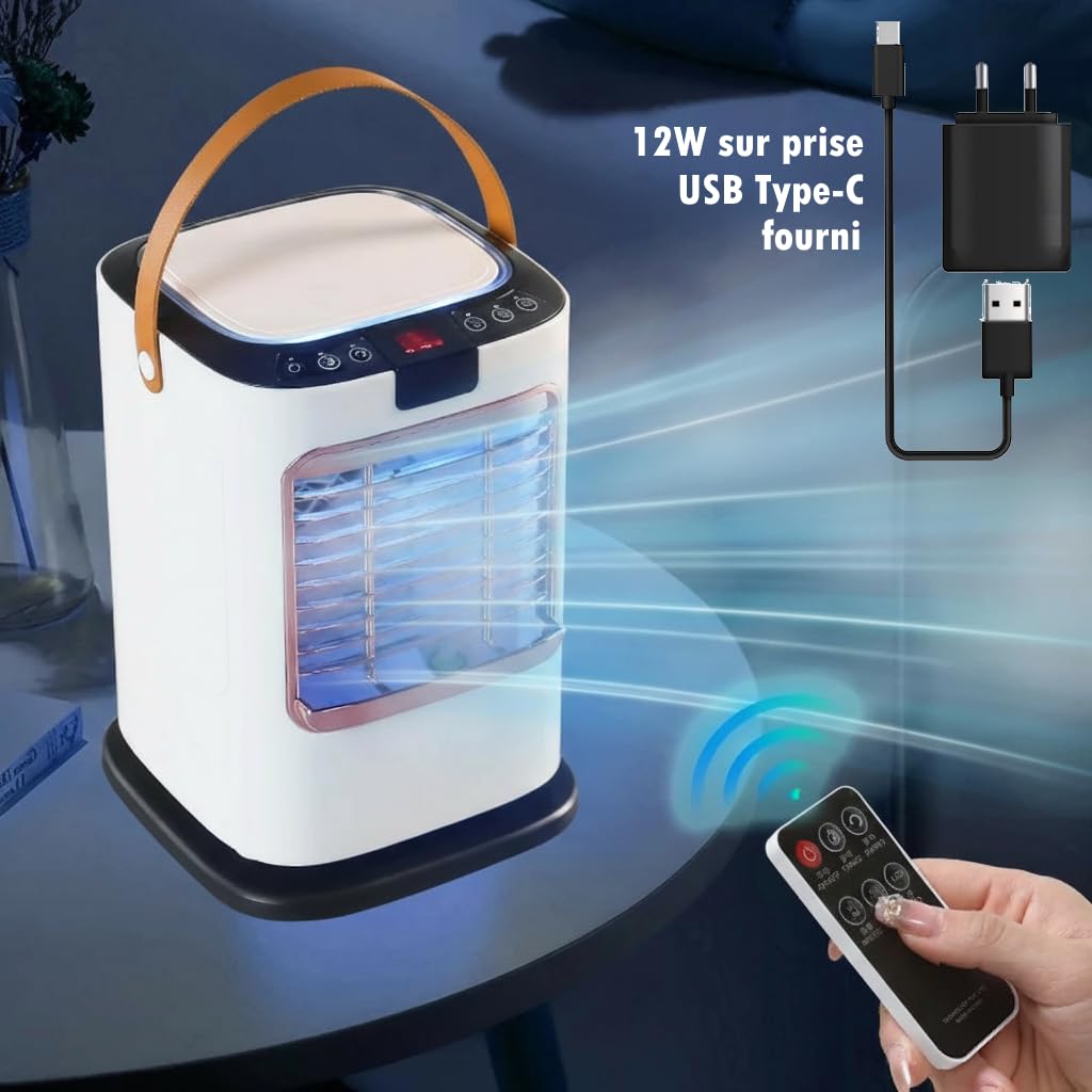 Cooli Frais ULTRA 26 TÉLÉCOMMANDÉ – Rafraîchisseur Mobile Rotatif 2026 Double Réservoir 1.3L (Eau + Glace) 6 Vitesses / 3 Modes – Rotation 120° – Rideau d’Eau + Double Pulvérisation USB Type-C Secteur