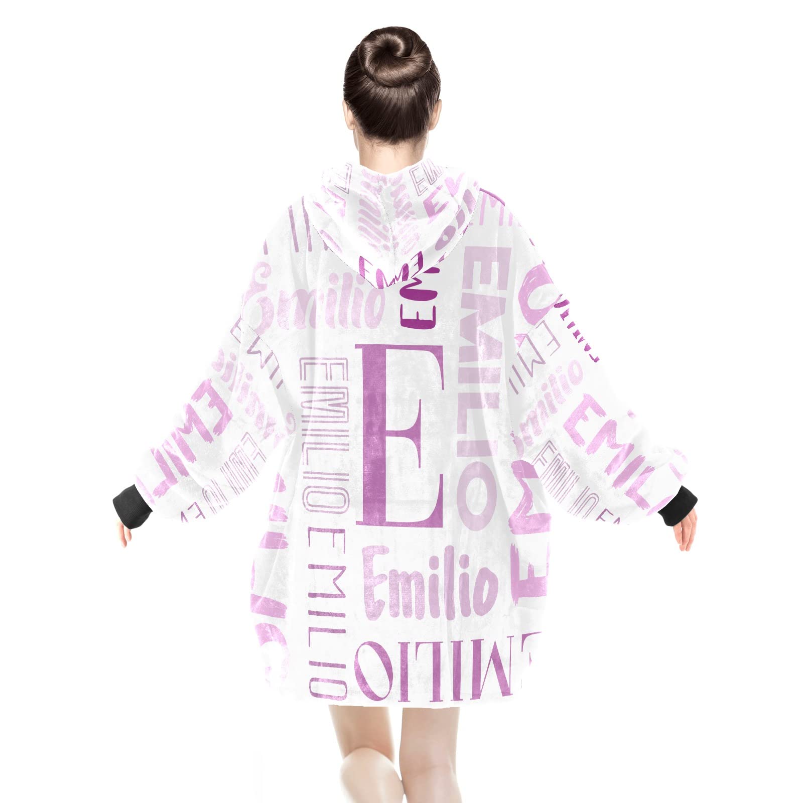 ZAACUSTOM Personalized Fashion Warm Wearable Blanket Adult with Name, Soft Cozy Sherpa Oversized Sweater Blanket Hoodie Women with Hood, Pocket, Sleeves