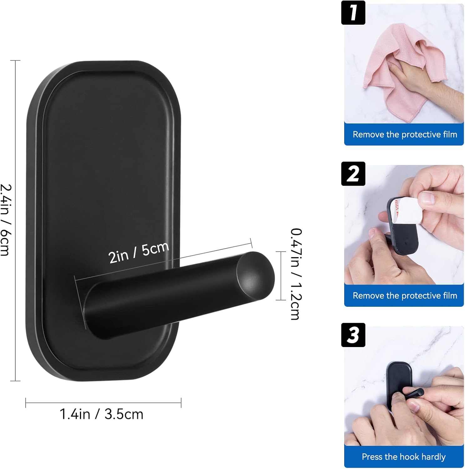 INNPLUS 6-Piece Adhesive Hook Set - Self-Adhesive Wall Hooks for Towels, Coats, Hats, Scarves & More (Black)