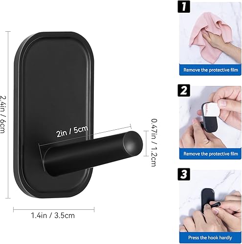 Miniatura 5 de INNPLUS - Juego de ganchos adhesivos de 6 piezas, ganchos de pared autoadhesivos para toallas, abrigos, sombreros, bufandas y más (negro)