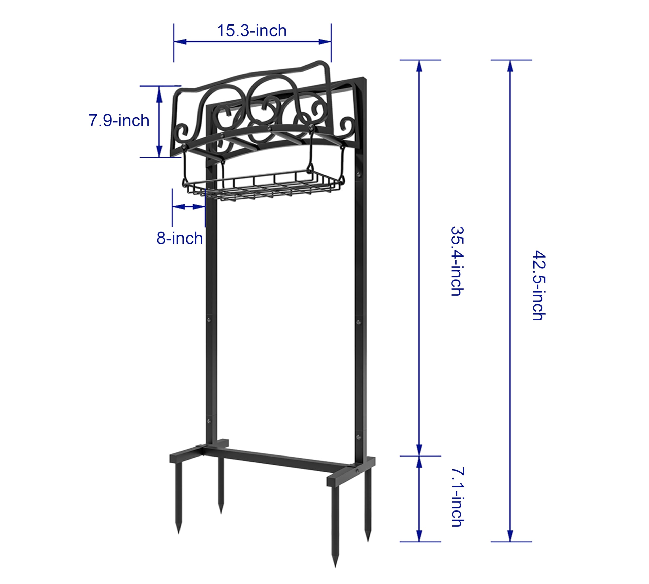 Kingson Supporto per tubo dell'acqua autoportante, supporto per tubo da giardino può contenere tubo da 45,7 m, supporto resistente per tubo da giardino con cestino portaoggetti rimovibile per esterni